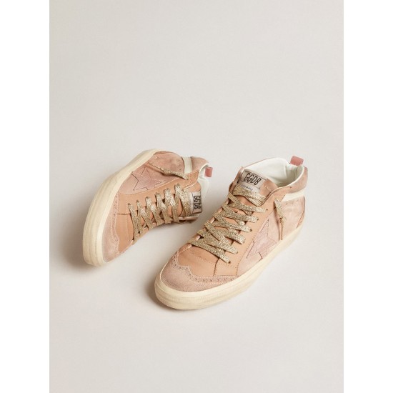 Women's Mid Star LTD in pink suede with pink lizard-print leather star