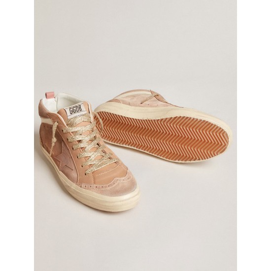 Women's Mid Star LTD in pink suede with pink lizard-print leather star