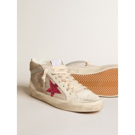 Mid Star in suede with fuchsia glitter star and gray leather flash