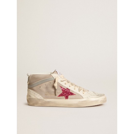 Mid Star in suede with fuchsia glitter star and gray leather flash