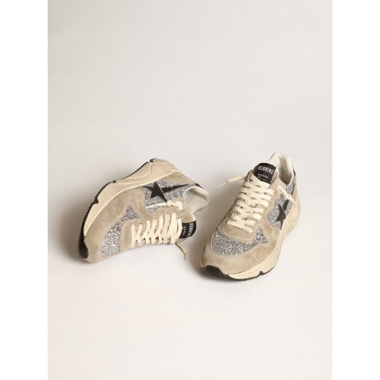 Women's Running Sole in silver glitter and dove gray suede