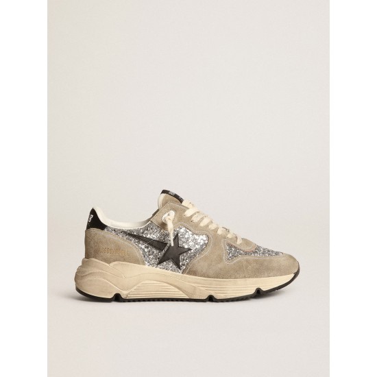 Women's Running Sole in silver glitter and dove gray suede