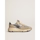 Women's Running Sole in silver glitter and dove gray suede