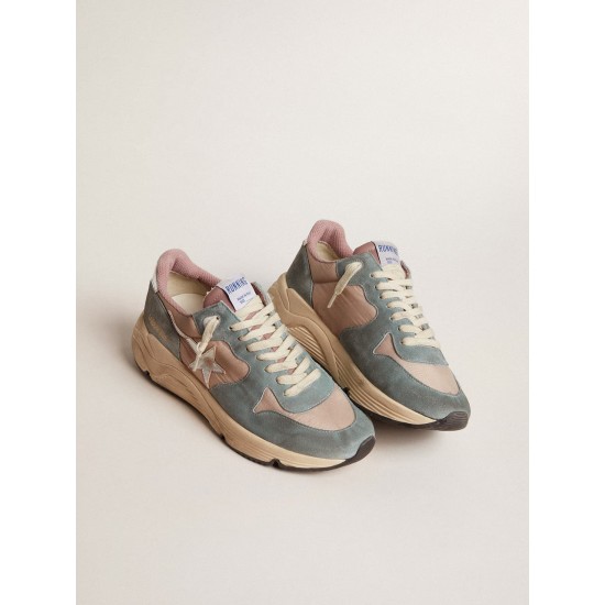 Women's Running Sole in pink nylon and light-blue suede with silver leather star
