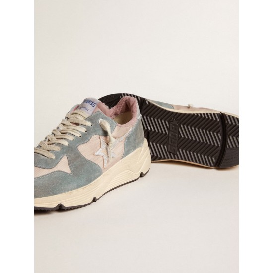 Women's Running Sole in pink nylon and light-blue suede with silver leather star