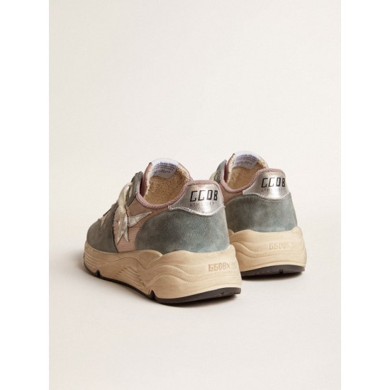 Women's Running Sole in pink nylon and light-blue suede with silver leather star