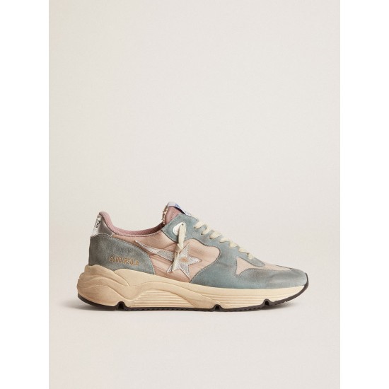 Women's Running Sole in pink nylon and light-blue suede with silver leather star