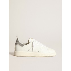 Starter sneakers in white leather with silver glitter heel tab