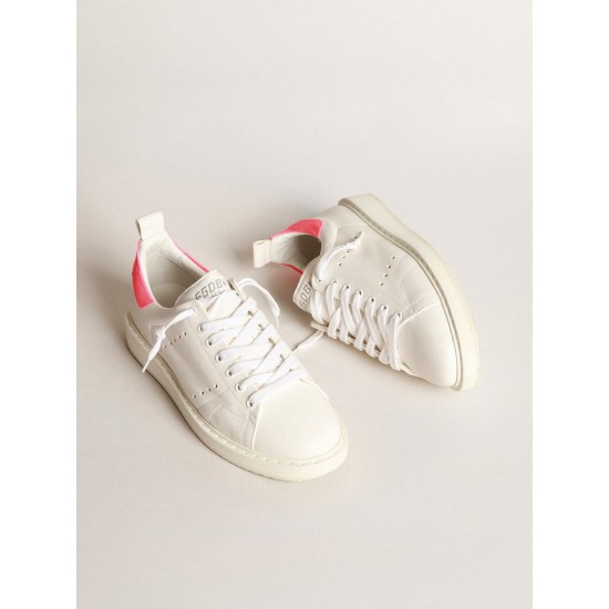 Starter sneakers in white nappa leather with pink suede heel tab