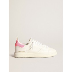 Starter sneakers in white nappa leather with pink suede heel tab