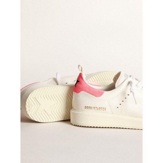 Starter sneakers in white nappa leather with pink suede heel tab