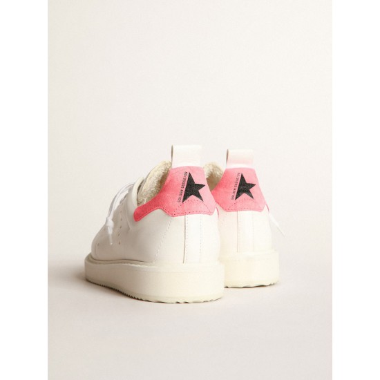 Starter sneakers in white nappa leather with pink suede heel tab