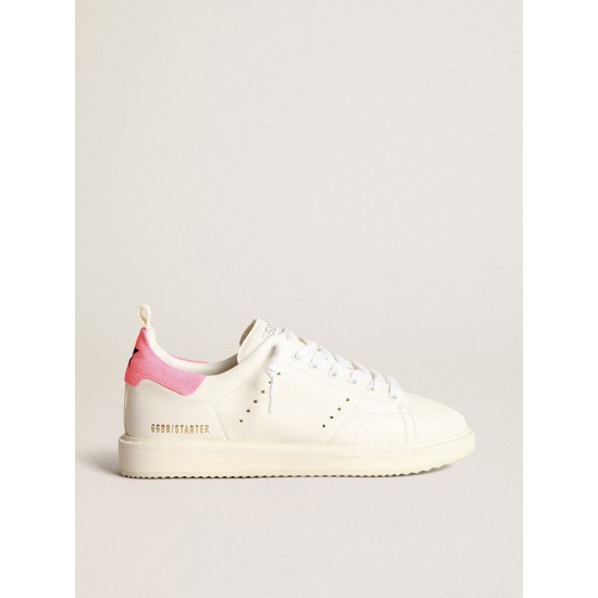 Starter sneakers in white nappa leather with pink suede heel tab