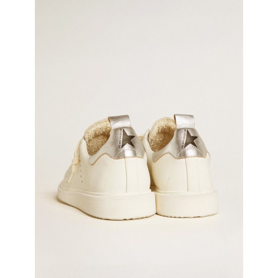 Women's Starter in white leather with silver metallic leather heel tab