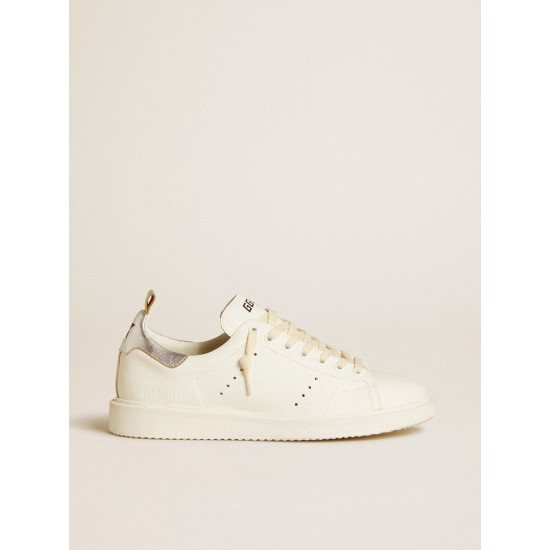 Women's Starter in white leather with silver metallic leather heel tab