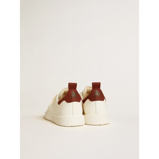 Women's Starter in white leather with burgundy nubuck heel tab