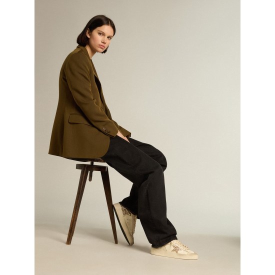 Stardan in ecru nappa leather with gold glitter star and heel tab