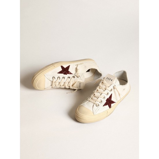 Women's V-Star in white nappa with red glitter star
