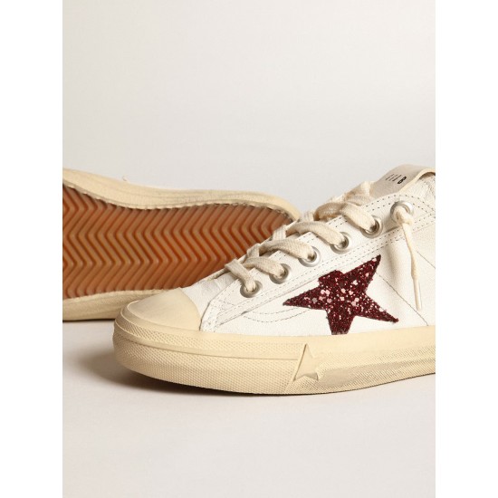 Women's V-Star in white nappa with red glitter star