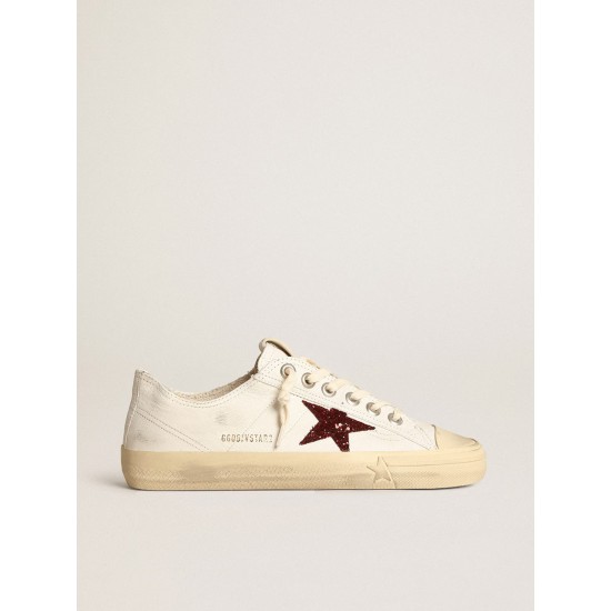 Women's V-Star in white nappa with red glitter star
