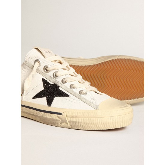 V-Star in white nappa leather with a black glitter star