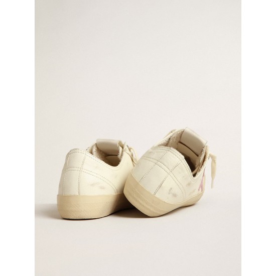 V-Star in beige nappa leather with old-rose suede star