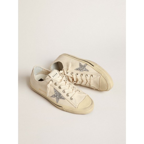 V-Star in beige canvas with a silver glitter star