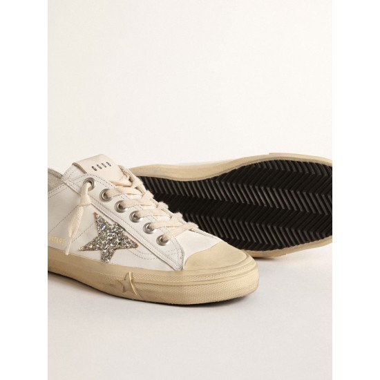 V-Star in white leather with a platinum glitter star