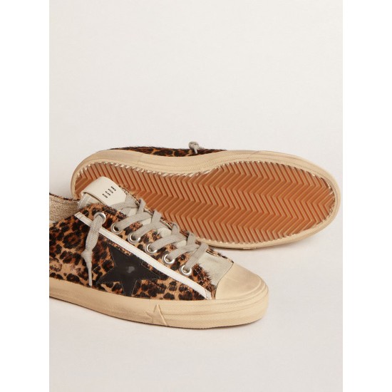 V-Star in leopard pony skin with black leather star and heel tab