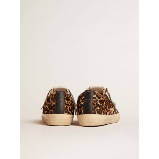 V-Star in leopard pony skin with black leather star and heel tab