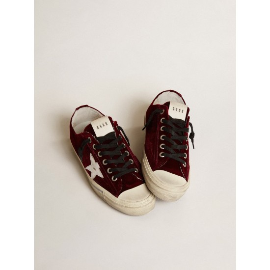 Women's V-Star LTD in burgundy velvet with white leather star