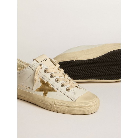 V-Star in white leather with gold metallic leather star