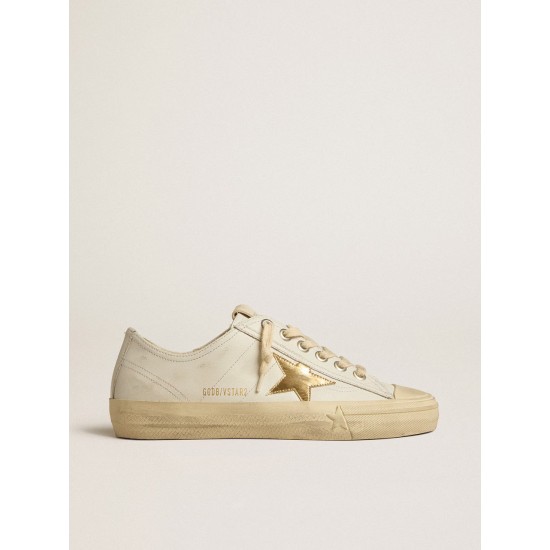 V-Star in white leather with gold metallic leather star