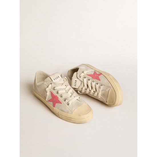 Women's V-Star in light gray canvas with a red leather star