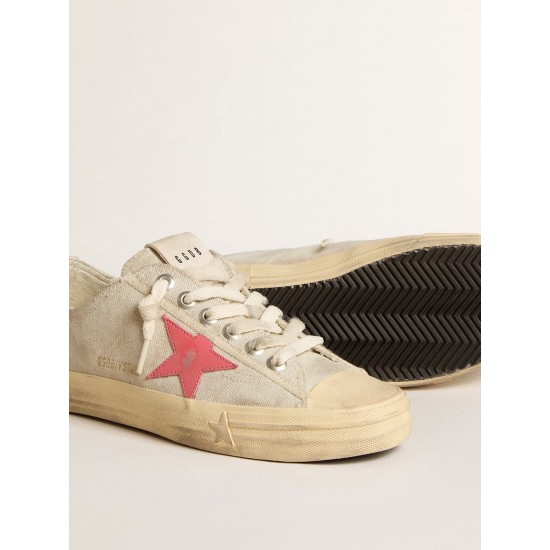 Women's V-Star in light gray canvas with a red leather star