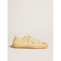 Women's V-Star in canvas with all-over pearls and raffia