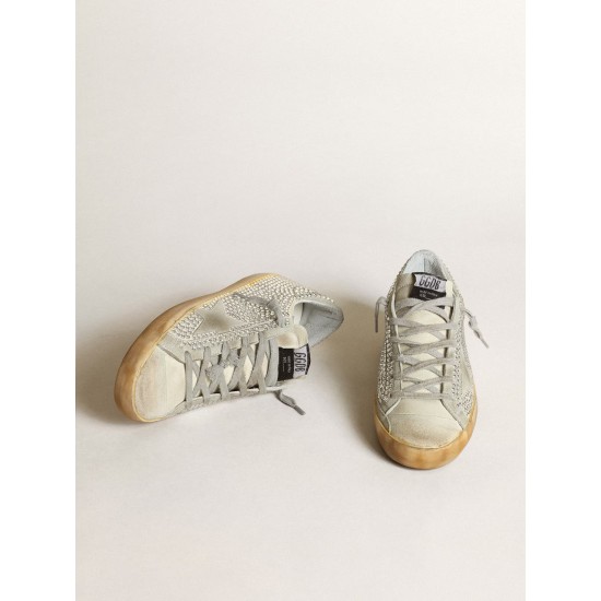 Women’s Super-Star in aged white nubuck with Swarovski crystals