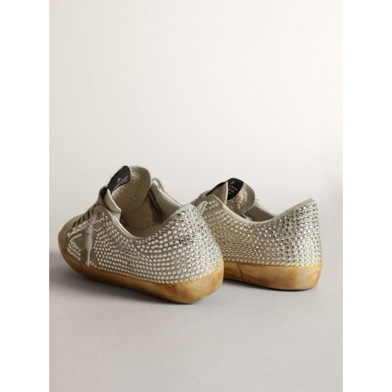 Women’s Super-Star in aged white nubuck with Swarovski crystals