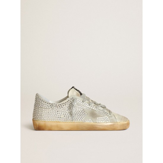 Women’s Super-Star in aged white nubuck with Swarovski crystals