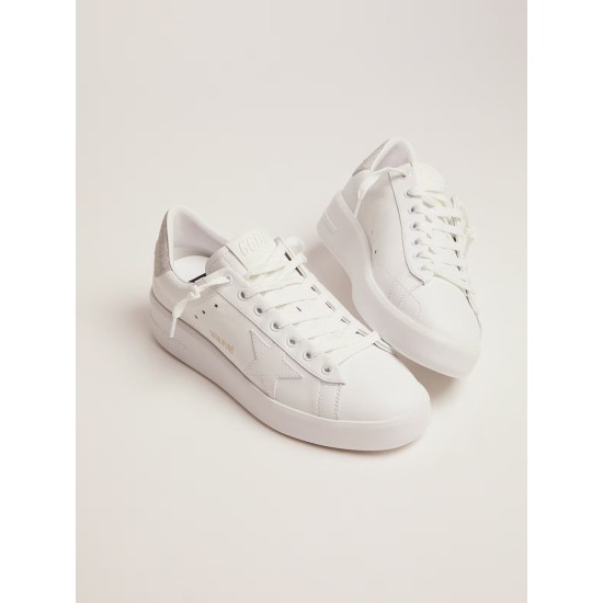 Purestar sneakers in white leather with champagne glitter heel tab