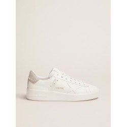 Purestar sneakers in white leather with champagne glitter heel tab