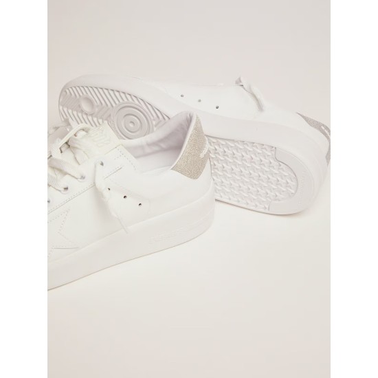 Purestar sneakers in white leather with champagne glitter heel tab