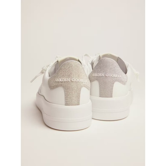 Purestar sneakers in white leather with champagne glitter heel tab