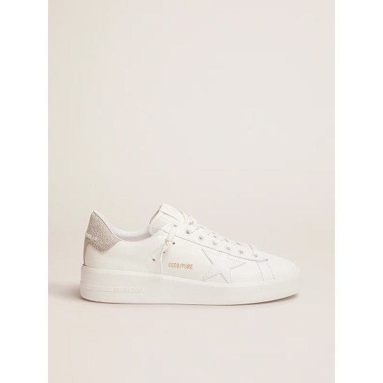 Purestar sneakers in white leather with champagne glitter heel tab