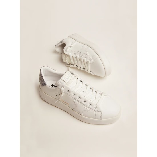 Purestar in white leather with silver Swarovski crystal heel tab