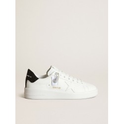 Purestar in white leather with tone-on-tone star and heel tab in black Swarovski crystals