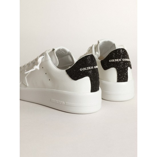 Purestar in white leather with tone-on-tone star and heel tab in black Swarovski crystals