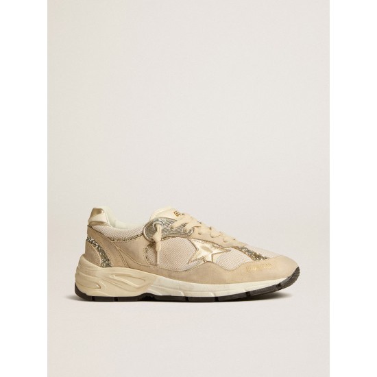 Dad-Star in pearl mesh and suede with platinum leather star and heel tab