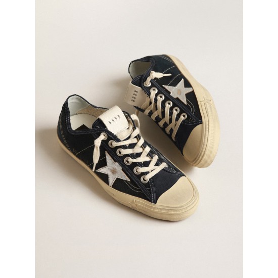 V-Star in navy-blue canvas with a silver laminated leather star