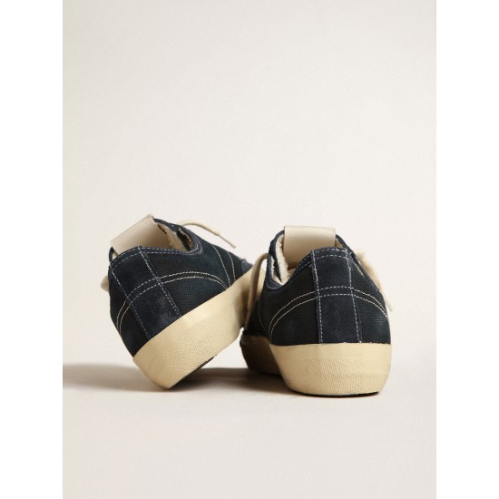 V-Star in navy-blue canvas with a silver laminated leather star